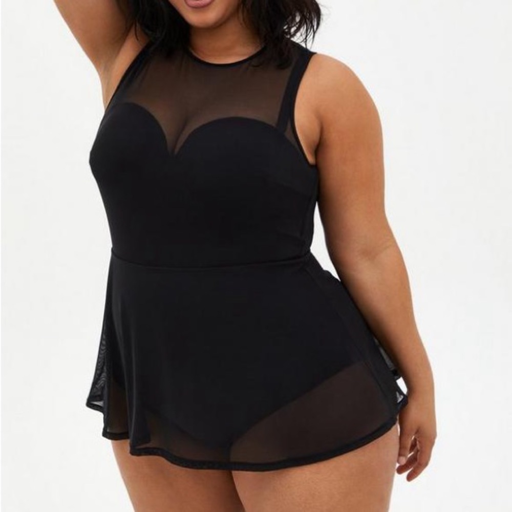 Torrid Underwire Short Mesh Overlay Swim Dress With Brief - Picture 5 of 8